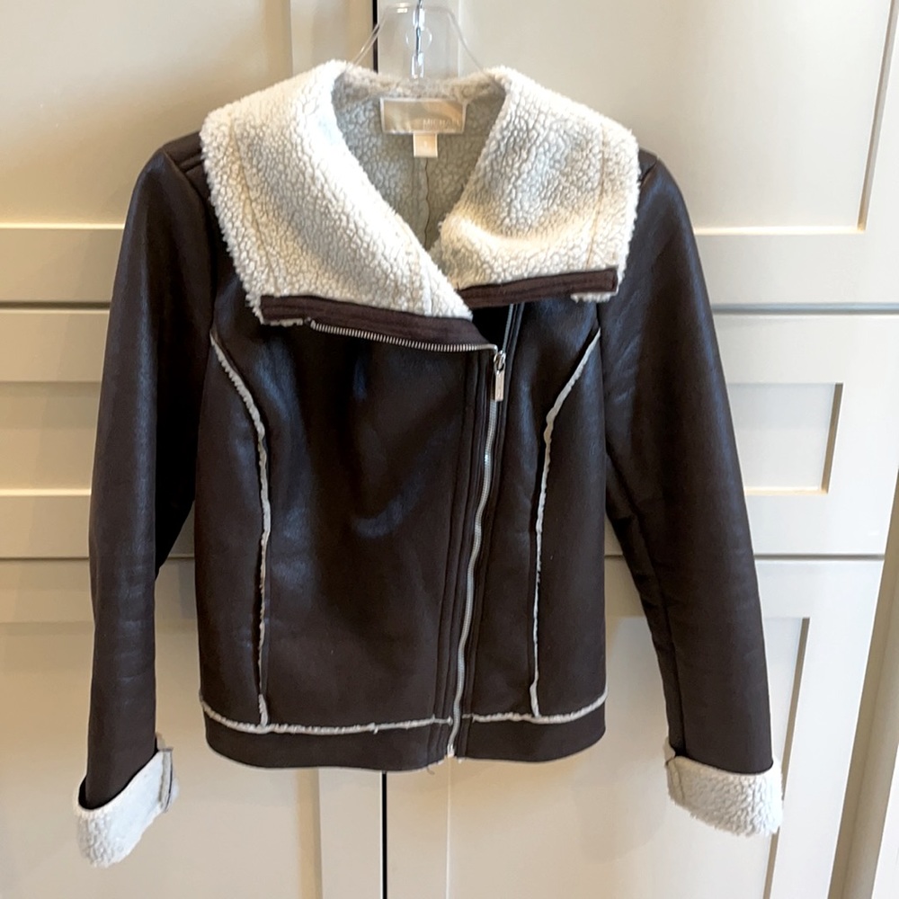 Michael Kors Pleather and Sherpa Bomber Jacket
